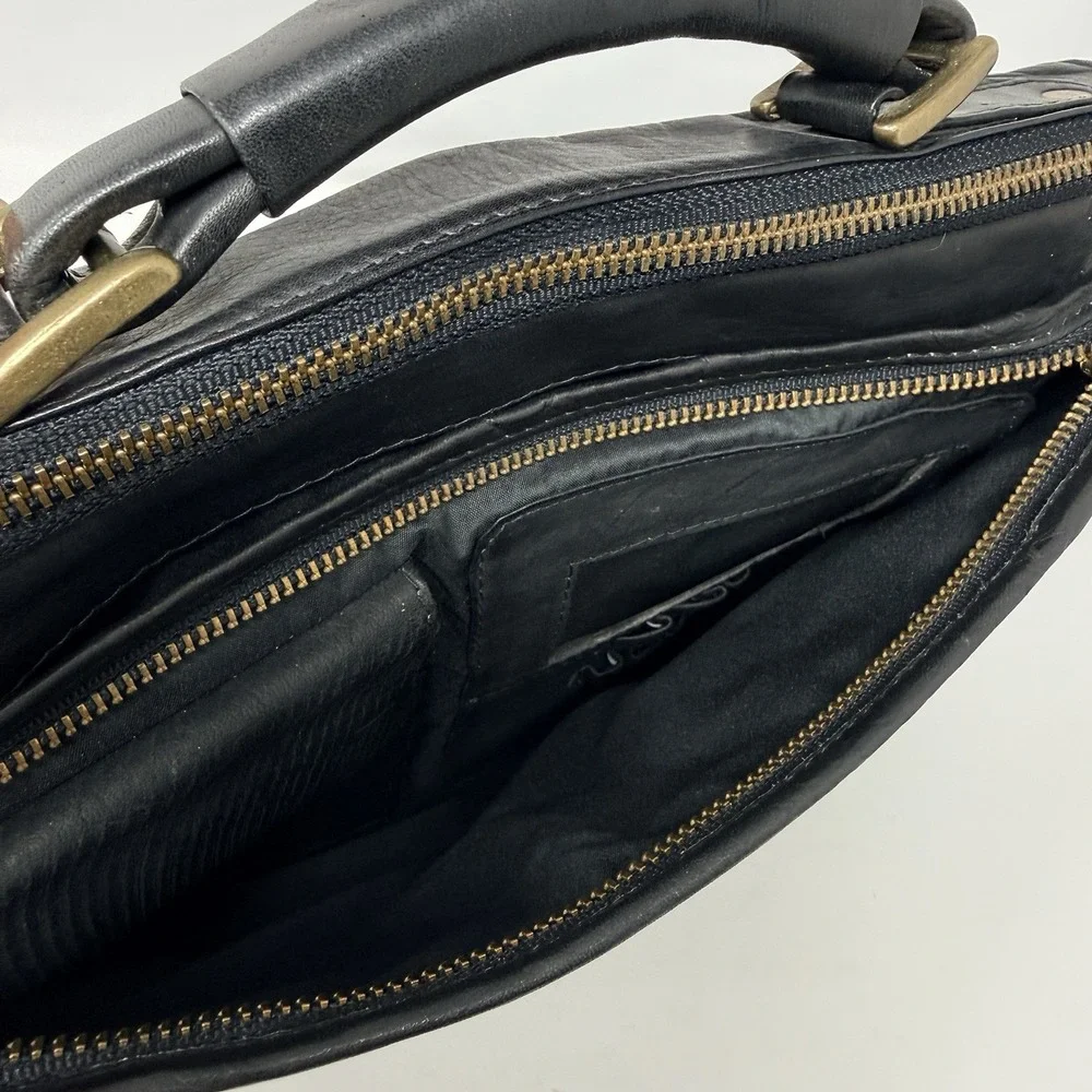 Frye Logan Black Leather Top Handle Briefcase Flap Messenger Laptop Bag Men's